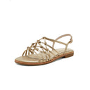 Roman Women's Sandals Gold Buckle Mid-high Heel Flat Shoes