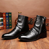 Rivet Men's Shoes Warm Pointed Toe Leather Men's High-top Boots - Dazpy