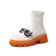 Round Toe Rhinestone Flower Elastic Boots Boots Women's Shoes - Dazpy