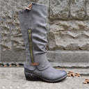 Knight boots thick heel round toe high side zipper leather