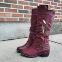 Knight boots thick heel round toe high side zipper leather