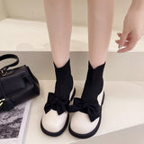 Bowknot Shaved Leather Wind Ankle Boots Flat Cloth Thin Skinny Socks Boots - Dazpy