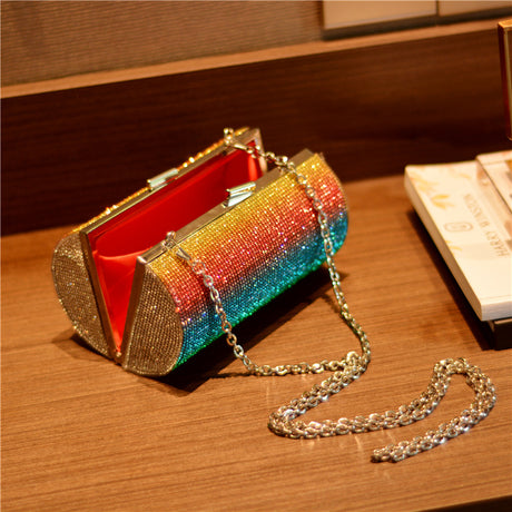 Rainbow Rhinestone Purse Evening Bag - Dazpy