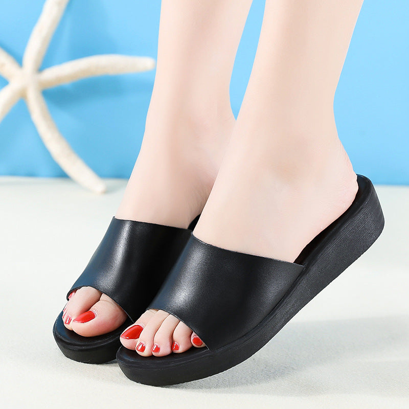 Korean Student Flat-bottomed Fairy Style Platform Slippers - Dazpy