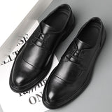 Men's Leather Soft Bottom Pointed Toe Lace-up Shoes - Dazpy