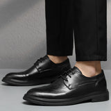 Men's Leather Soft Bottom Pointed Toe Lace-up Shoes - Dazpy