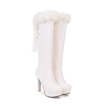 Fashion Fur Collar Boots Women's Thick Heel Round Toe High Boots - Dazpy