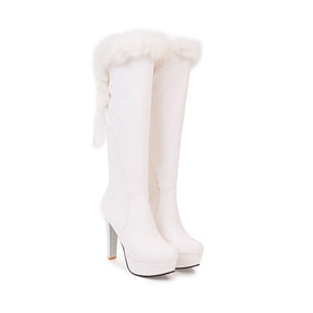 Fashion Fur Collar Boots Women's Thick Heel Round Toe High Boots