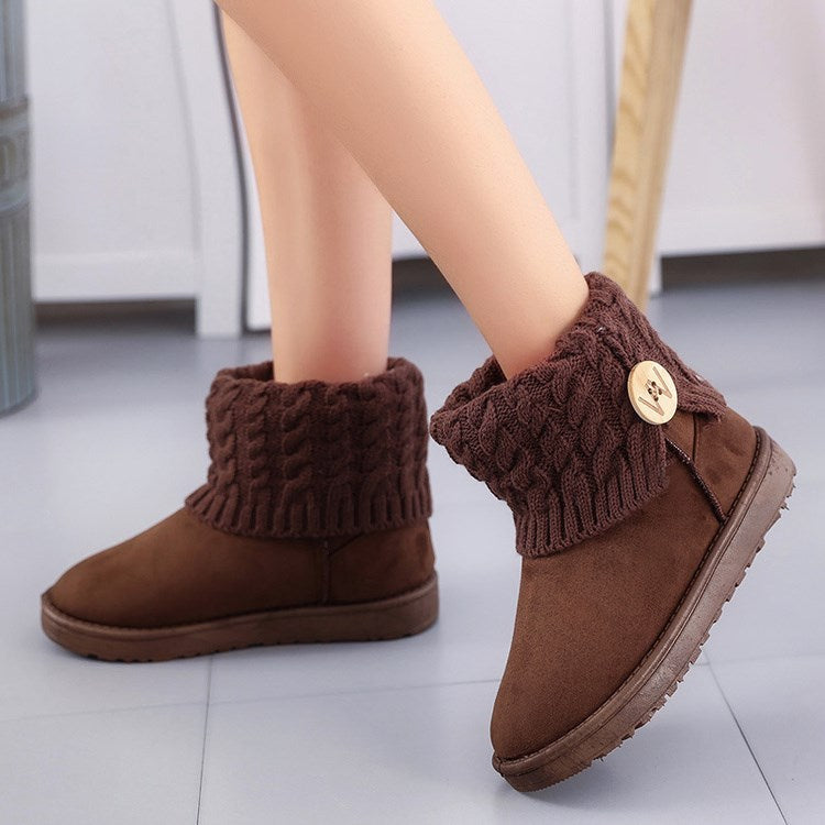 Anti-slip Women's Winter Frosted Wool Short Tube Thick-soled Snow Cotton Shoes - Dazpy