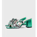 Mesh Mid-heel Sandals Women Waterproof Platform Fish Mouth Thick With Rhinestone Outer Wear
