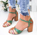 Women's Sandals With Block Heel And Color Block Buckle - Dazpy