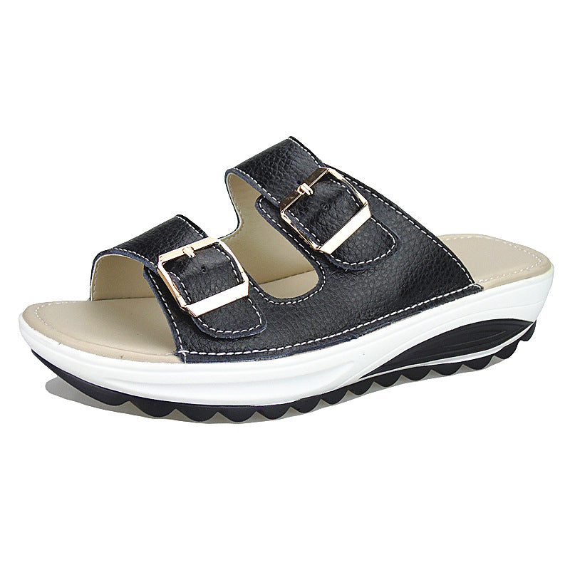 The 2021 summer new leather slope with thick soles muffin with leisure shoes sandals slippers shoes shake - Dazpy