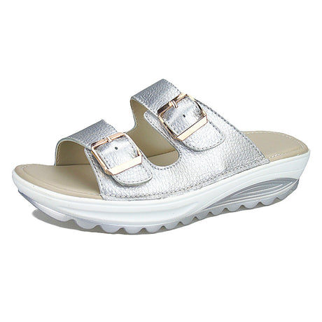 The 2021 summer new leather slope with thick soles muffin with leisure shoes sandals slippers shoes shake - Dazpy