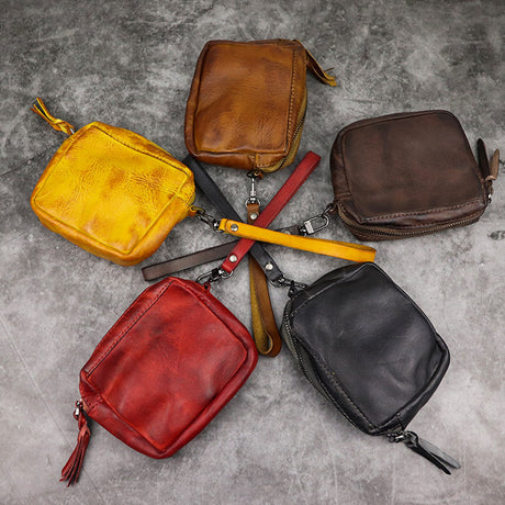 New hand dyed vegetable tanned leather women''s portable multi-functional small handbag lovers cowhide storage card bag pocket change purse - Dazpy