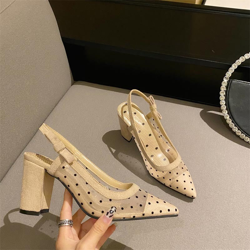 Mesh Pointed Toe Chunky Heel Toe Women's Sandals - Dazpy