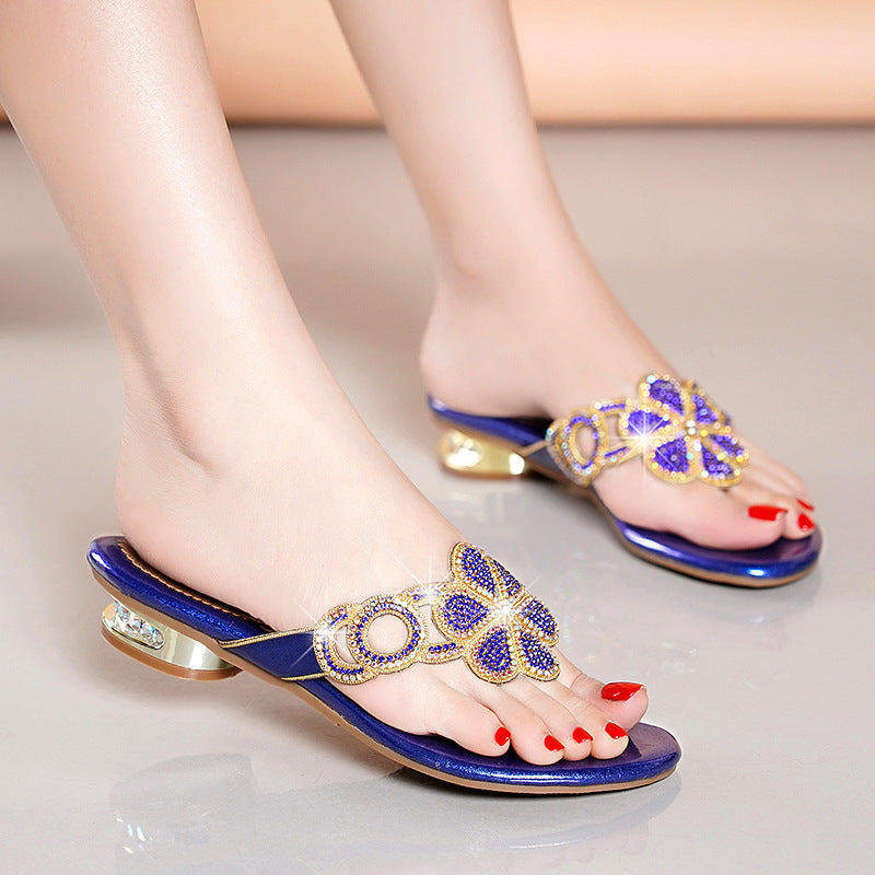 Flat Heel Rhinestone  Toe Flip Flops - Dazpy