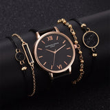 Women's Luxury Leather Band Quartz Watch Set 5 Pcs - Dazpy