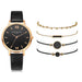 Women's Luxury Leather Band Quartz Watch Set 5 Pcs - Dazpy