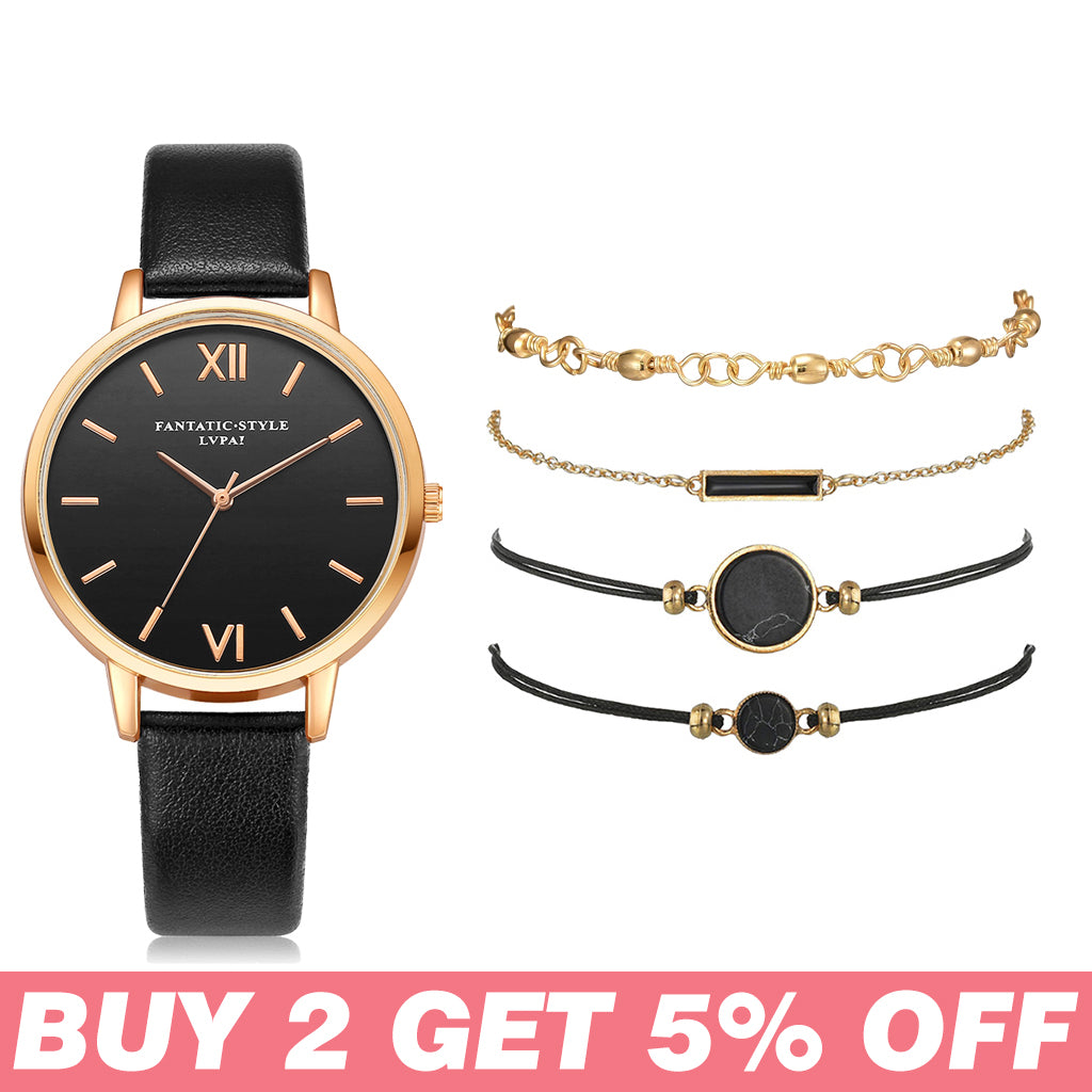 5pcs Woman Quartz Wristwatch with Bracelet - Dazpy