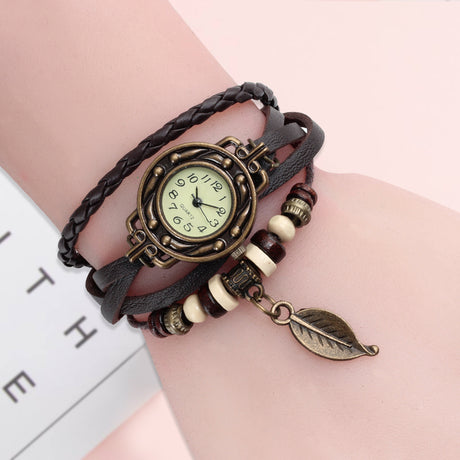 Vintage Dress Watch with Genuine Leather Bracelet - Dazpy