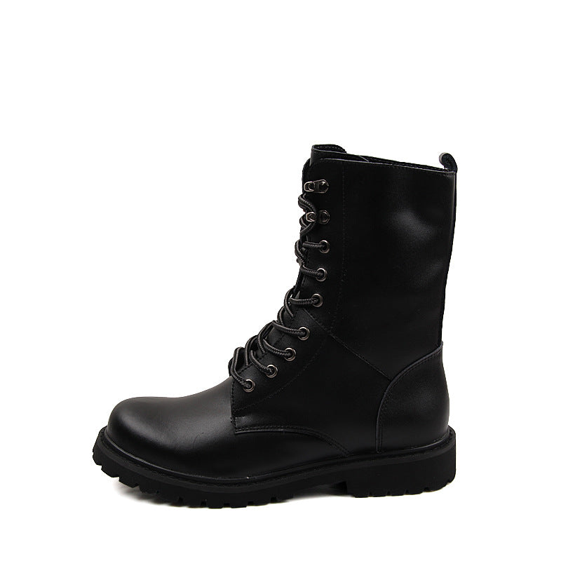 Winter high top men's shoes leather military boots men's plus fleece high top Martin boots - Dazpy