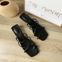Square head thin belt thick heel slippers