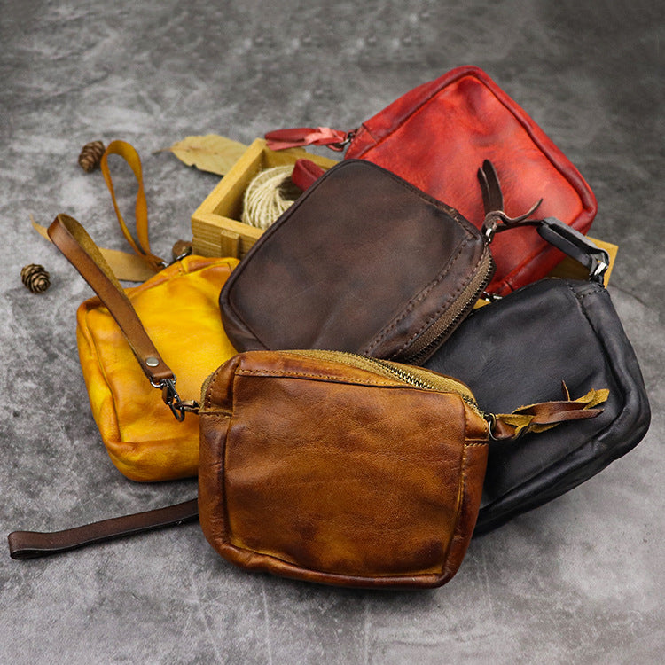 New hand dyed vegetable tanned leather women''s portable multi-functional small handbag lovers cowhide storage card bag pocket change purse - Dazpy