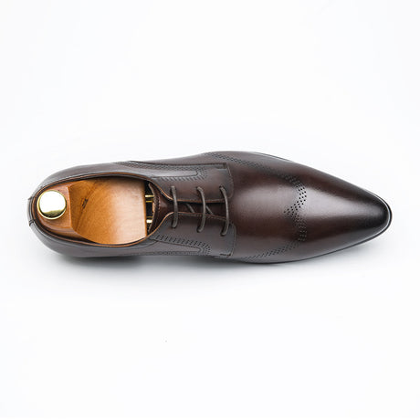 Formal Shoes Summer Pointed Brown Brooch Carved Male Wedding Shoes Lace-up Derby Shoes - Dazpy