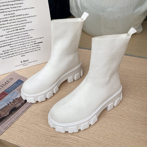 Mid-heel European And American Mid-tube Boots Set Foot Large Size Boots
