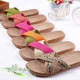 Linen slippers men's couple casual indoor floor sandals and slippers autumn and winter home non-slip slippers - Dazpy