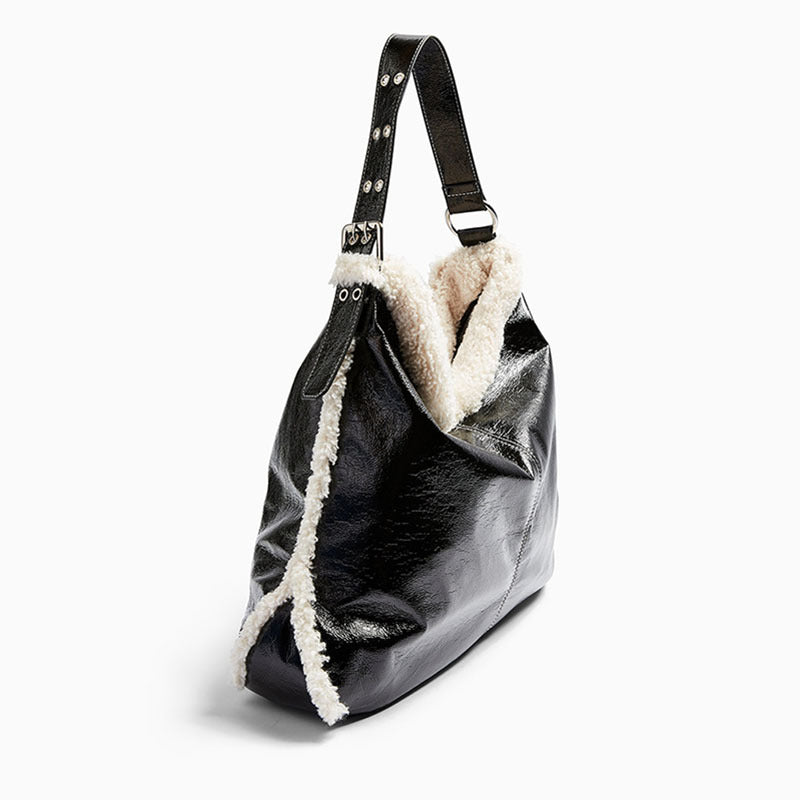 New Autumn And Winter Lamb Hair Stitching Tote Bag - Dazpy