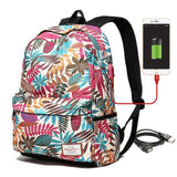 Tropical Print Backpack W USB Charging Port - Dazpy