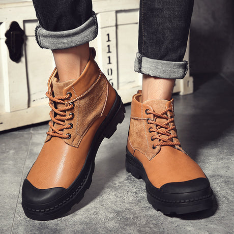 The 2021 Men's Winter Leather Shoes With Leather Soft Velvet Vintage Martin Boots Shoes British Boots - Dazpy