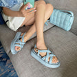 Blue Flat Roman Sandals With Cross Straps - Dazpy