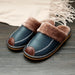 Couple cotton slippers winter home men and women autumn and winter leather surface winter lint floor indoor women's old man outdoor - Dazpy