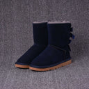 Women's Solid Color Bow Mid-tube Snow Boots