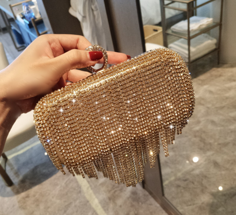 2021 new shiny diamond ladies fringed hand bag bag bag bag night party party bride Xiekua package - Dazpy