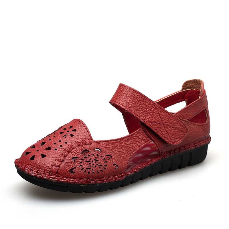 Leather Hole Shoes, Soft Bottom, Non-slip Flat Bottom, Middle-aged And Elderly Mother's Shoes, Baotou Sandals - Dazpy