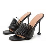 Foreign Trade Large Size Women's Shoes Square Toe Super High Heel Sandals And Slippers - Dazpy