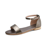 Flat Sandals Women's Leather Non-slip Soft Sole Word Belt - Dazpy