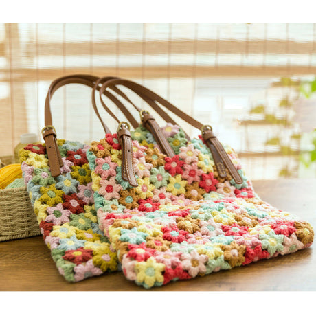 Floral Single Shoulder Bag Handmade Crochet Cotton Yarn Ball - Dazpy