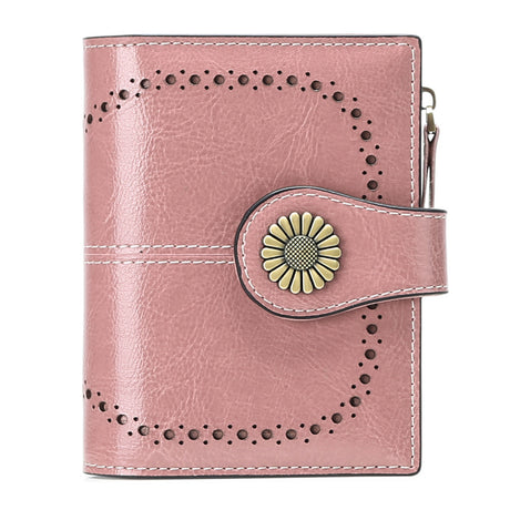 Wallet Women's Short Oil Wax Leather Zipper Card Holder - Dazpy