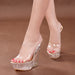 Women's Transparent Crystal Wedge Heel Shoes with Waterproof Platform - 15CM - Dazpy