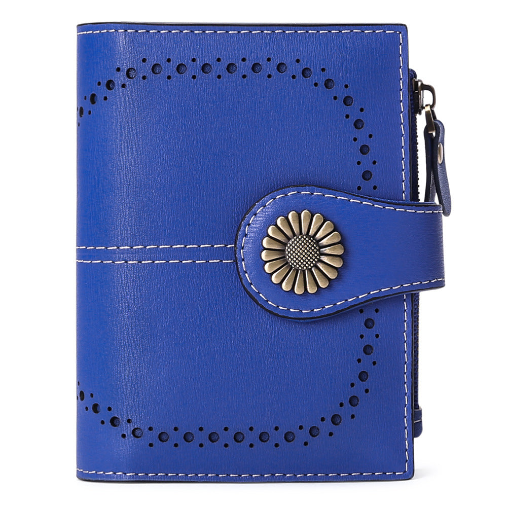 Wallet Women's Short Oil Wax Leather Zipper Card Holder - Dazpy