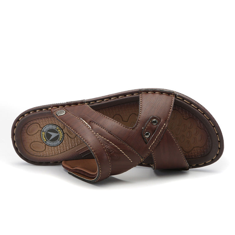 Men's Beach Leather Sandals Half Tow - Dazpy