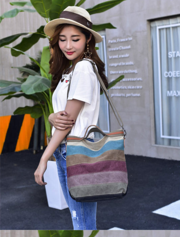 Vintage canvas stitching shoulder bag - Dazpy