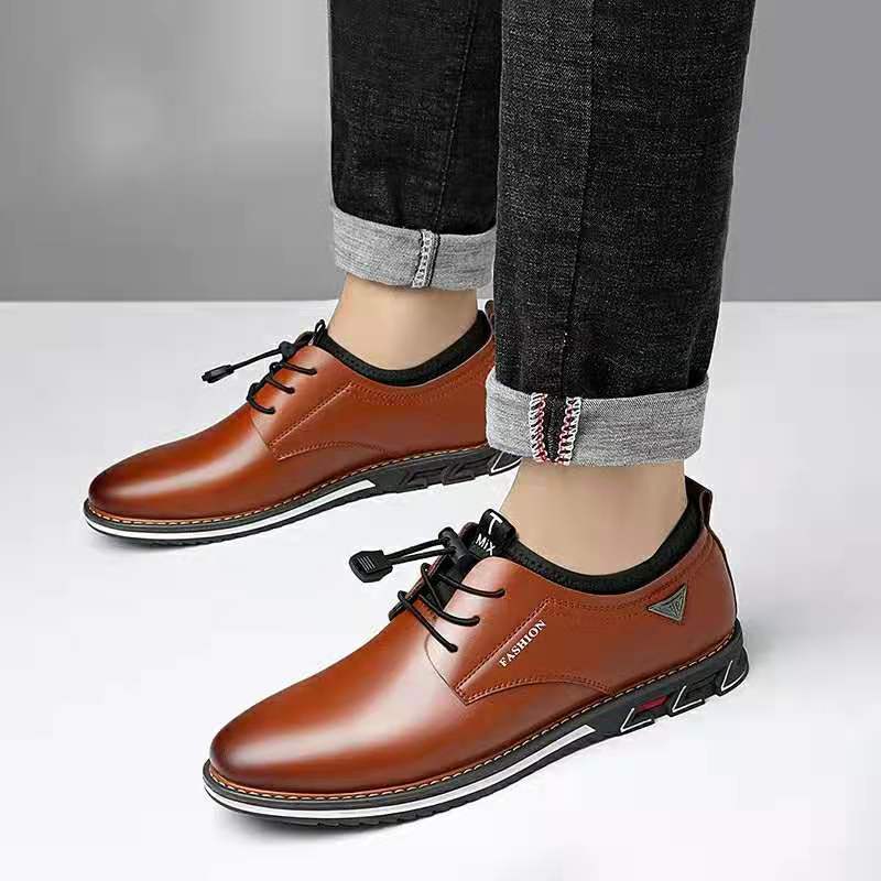 Leather shoes round toe trend shoes comfortable men's shoes - Dazpy