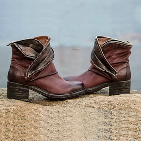 European and American Women's Fashionable Short Boots - Artificial PU Material, Belt Buckle Design