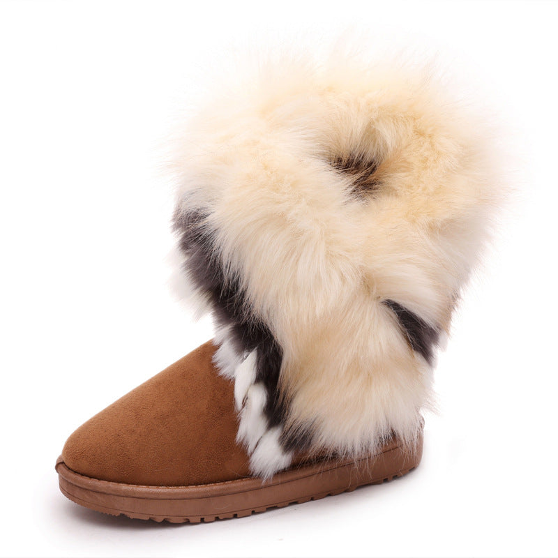 Winter Snow Boots Thick Fluffy Fox Fur Waterproof Non-slip Warm Cotton - Dazpy