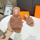 Flip-flops Sheepskin And Wool One-piece Flat-bottomed Slippers - Dazpy